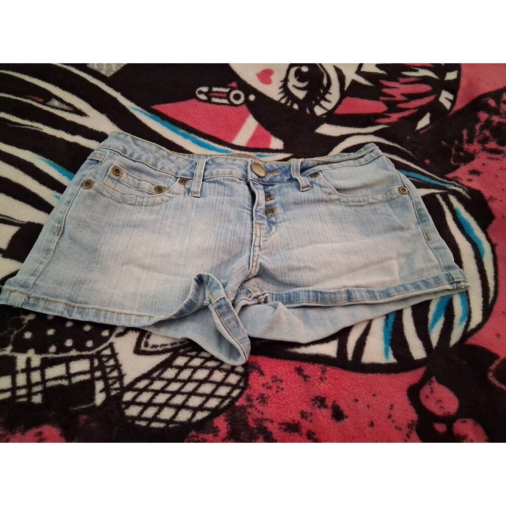 No Boundaries Size 9 Denim Shorts Y2K Light Wash Micro Mini Juniors Zip